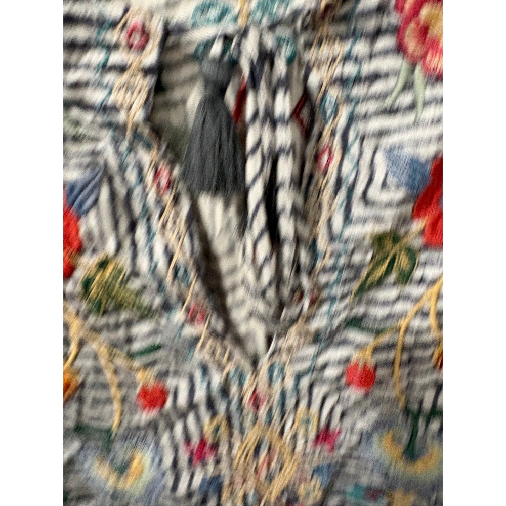Johnny Was Workshop Grey Geometric Floral Embroidered Tassel Peasant Blouse M - Picture 5 of 10